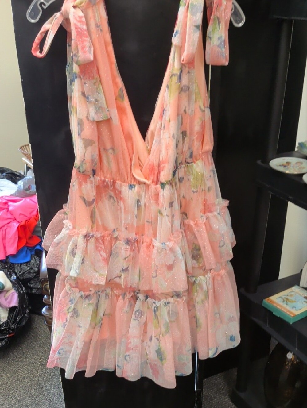 En Creme Floral Peach Tiered Ruffle Mini Dress - Picture 5 of 5